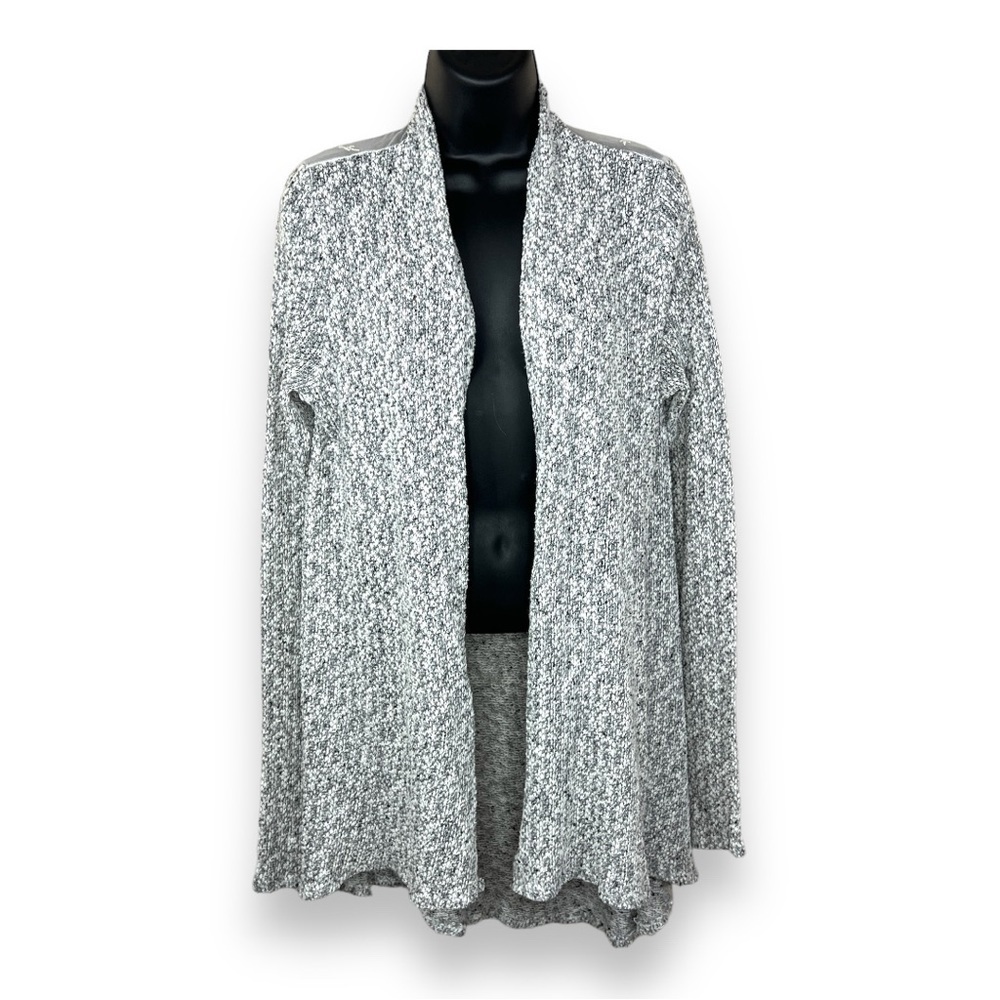 Medium Vanity Grey Knit Lace Accent Shrug Sweater Long Sleeve Open Front